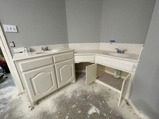 (I) BEFORE- plumbing, vanity and floor.