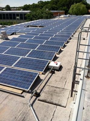 Inspecting a rooftop Solar PV facility.