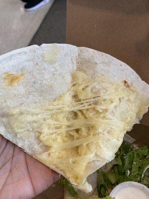 Inside of chicken and cheese quesadilla... can't find the chicken