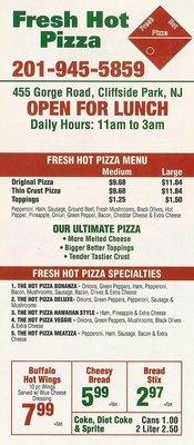 Fresh Hot Pizza * Menu