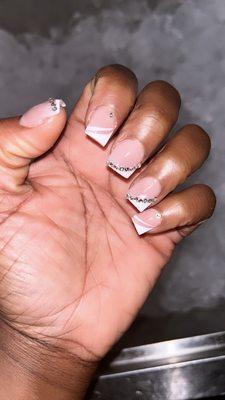 Gel acrylic french set with rhinestones