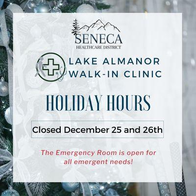 Closed December 25 and 26 for the Holidays!