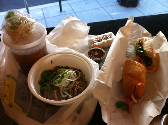 Pho w/full beef options & shrimp chips, shrimp summer rolls, marinated pork belly banh mi.