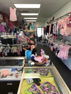 The Dance Factory Store  has a full line of dance shoes and dance wear.