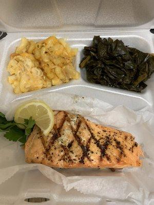 Grilled Salmon .. Mac and cheese and greens ..OMG