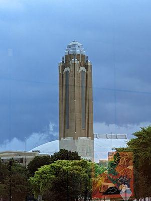 Looking out of the Amon Carter front window at a coming storm