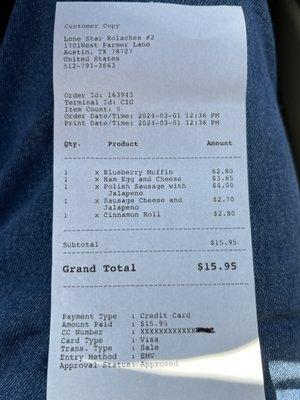 Bill for 5 items