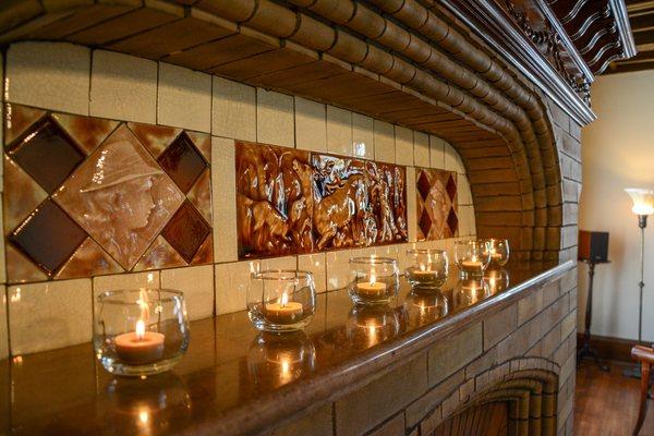 Unique tile in the Music Room's fireplace