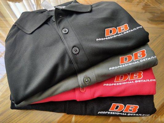 Embroidery on Polos for "DB Detailing Services."