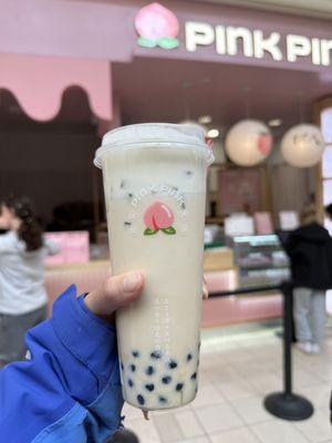 cheese foam peach oolong milk tea with boba