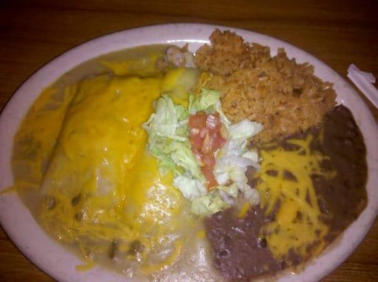 Shrimp enchiladas, green sauce