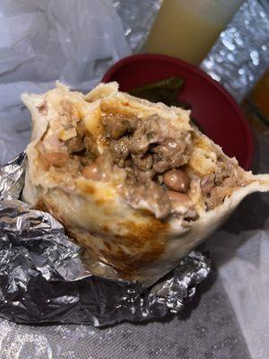 Inside of the carne burrito supreme