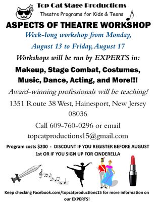 Email topcatproductions15@gmail.com to register for these workshops!