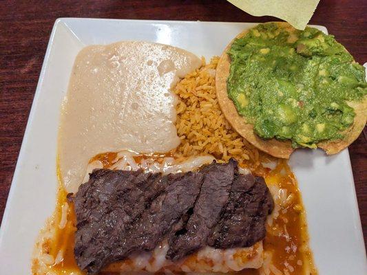 Ixtapa Plate with Mexican Spicy Sauce, Beans and Rice