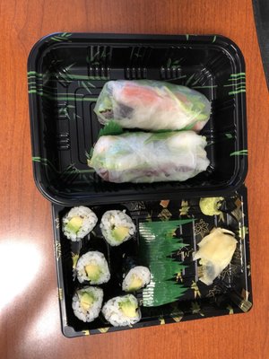 Summer rolls and avocado maki roll