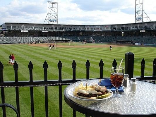 View of the ball field from The Patio railing