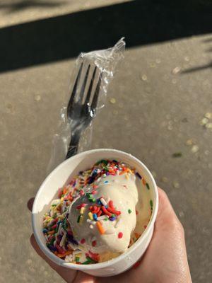 My ice cream with my fork.