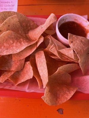 The chips and the salsa are served warm. Normally don't like being charged for this, but their prices are so fair!