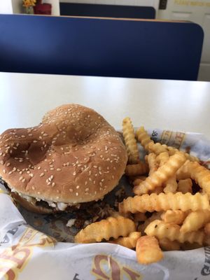 Cheeseburger.....ALL THE WAY!! Crispy fries and sweat tea (not in the pic as I was gulping it down while taking the photo).