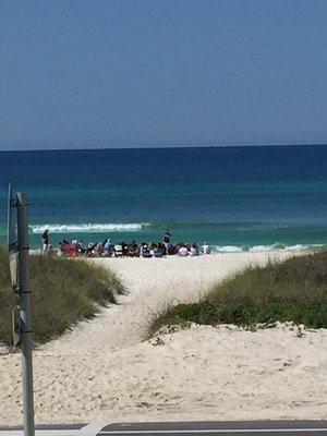 View of the beach from the balcony of one of the buildings at the lodge.