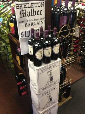 Skeleton Malbec $10.99, great pizza wine :)