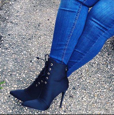 Black Satin Lace-Up Boots