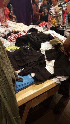 Black Friday @ 2PM. Didn't see any employees even attempting to fix the clothing. Other stores managed to keep their clothes neat.