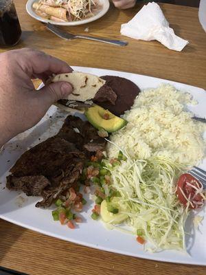 Carne asida rice and beans cabbage salad