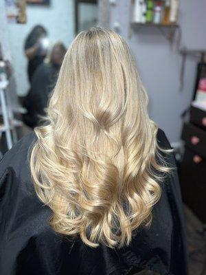 Root touchup and partial foils with haircut and Blowdry