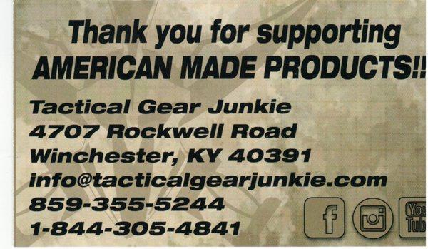 Tactical Gear Junkie Biz Card.