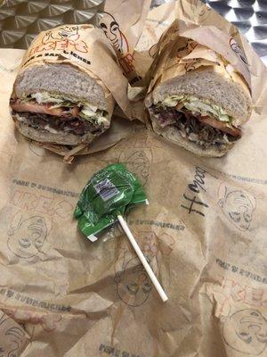 781. Hollywood's Houston Cheesesteak Sandwich + Caramel apple lollipop