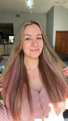 Pink Hair Coloring - Partial Highlights