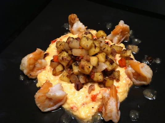 Shrimp and Red Pepper Grits with Sauteed Root Veg