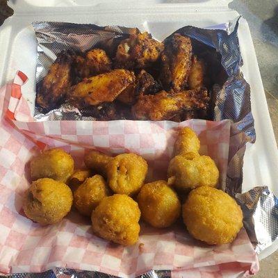 Wings and fried mushrooms