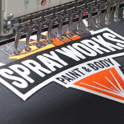 Detail of embroidery job for Spray Works a paint and body shop located in Jacksonville. They do GREAT bodywork btw..