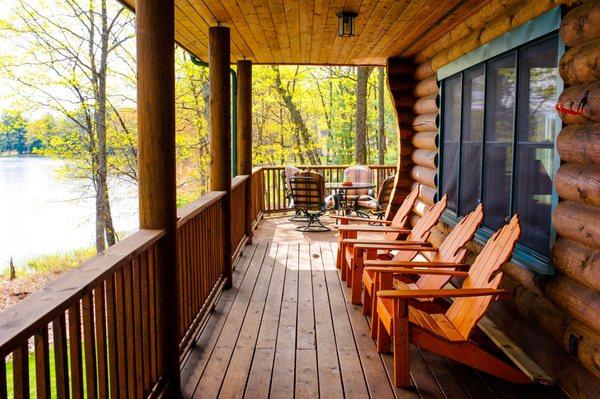 Covered deck over looking the lake.