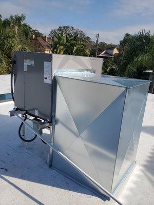 Rooftop package unit on residential home