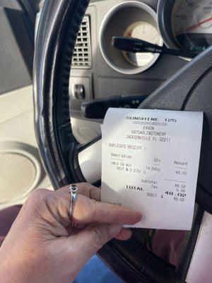 The gas pump is out of PAPER! I had to go inside to get my receipt.