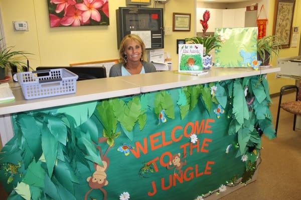 Our receptionist Ms. Tracy creates terrific, engaging welcoming displays!