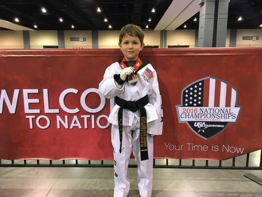 Lucas Donehoo wins the 2016 USA Taekwondo National Championship Gold Medal in 6-7 year olds in the Sparring division