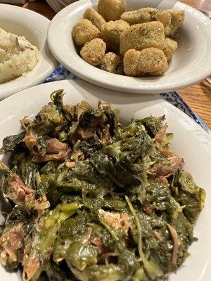 Turnip greens with lots of pork fried okra