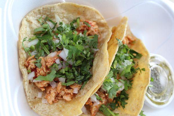 Chicken tacos Mexican style (cilantro and onion only)