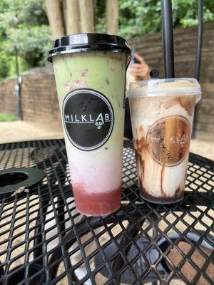 Strawberry Matcha Latte and Choco Dalgona Milk Cap Latte