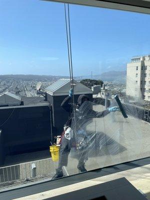 High-rise window cleaning by SF Bay Window Cleaning.