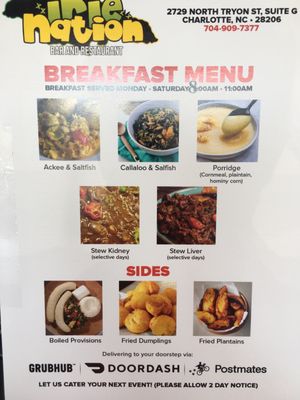 Breakfast menu