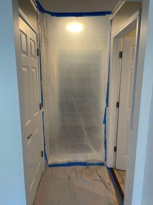 Plastic wrap for house to contain dust