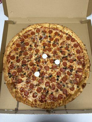 Large Pepperoni Pizza with Sausage, Onions, and Mushrooms