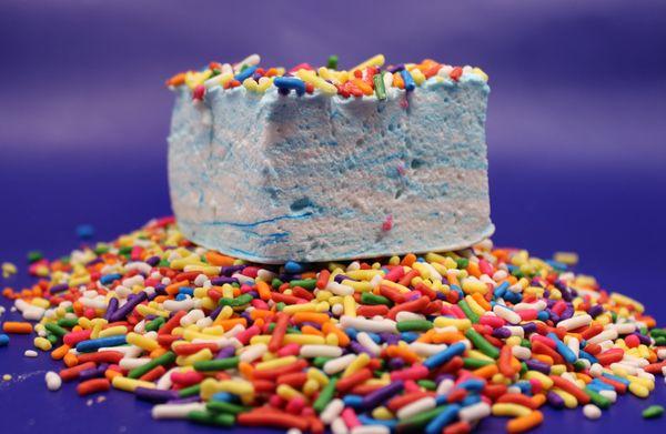 Sweet Vanilla Marshmallow topped with rainbow sprinkles.