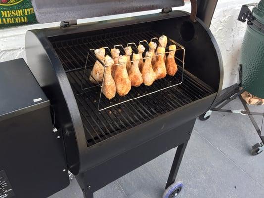 Chicken Legs cooked on a Traeger Pellit Grill for the customers, by Pig In A Pokey BBQ.