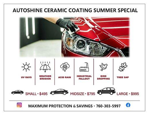 Give your car the maximum protection! Schedule today and save. 760-303-5997